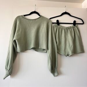 Green Knit Sweater and Shorts Set